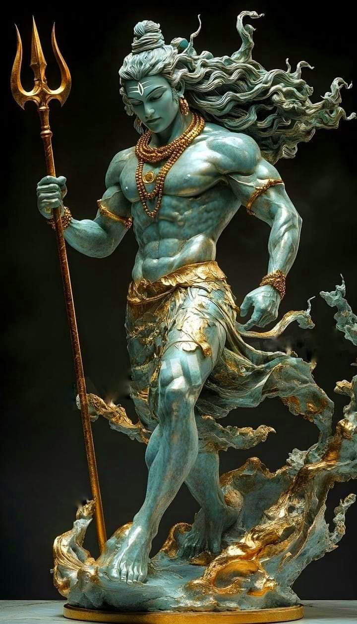 Powerful Shiva with Trishul and serpent.