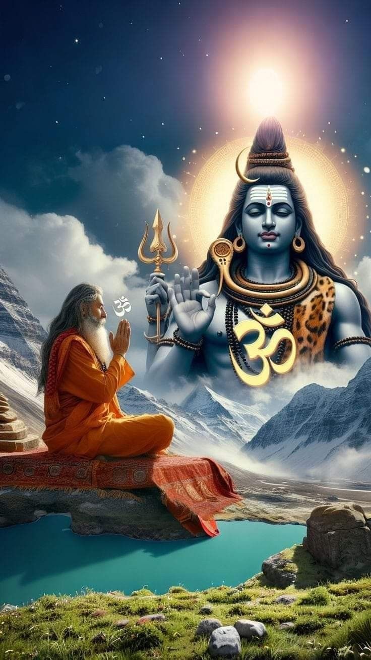 Lord Shiva meditating in the Himalayas