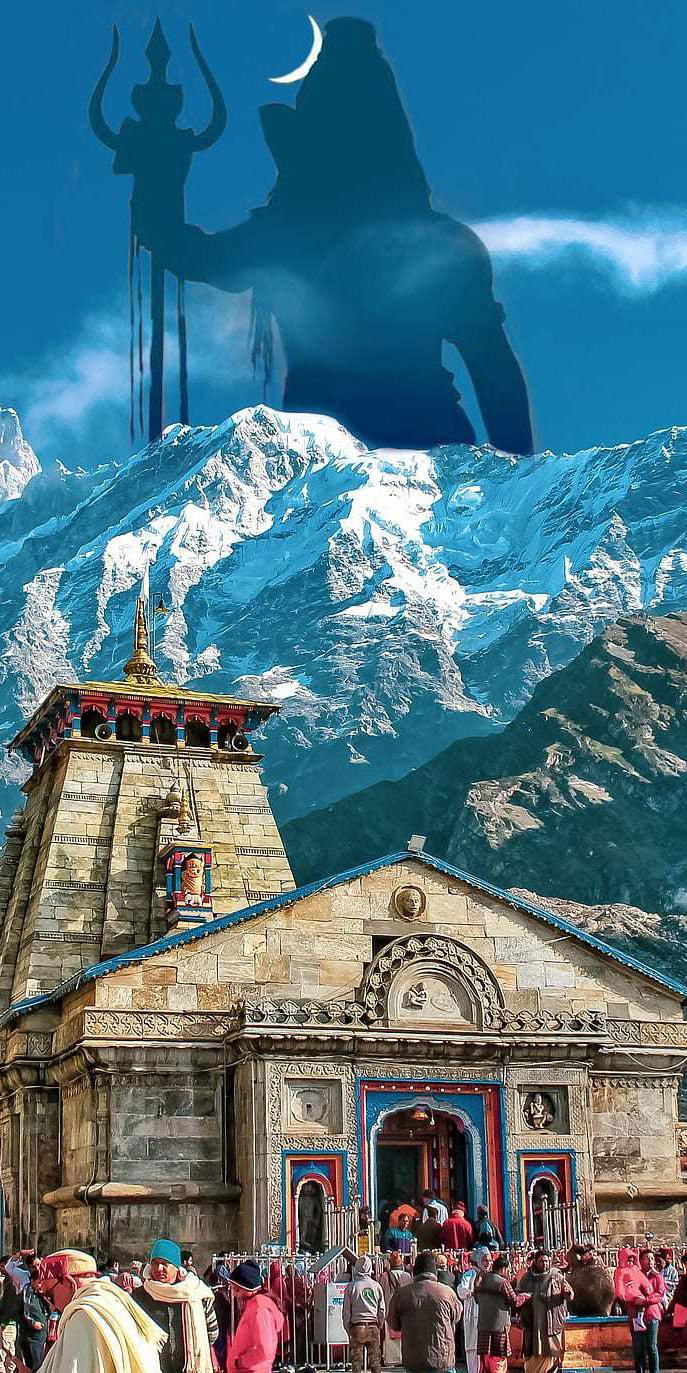 Shiva overlooking Kedarnath temple Himalayas