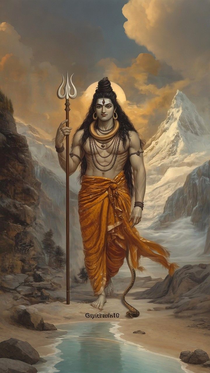 Shiva descending from snowy mountains