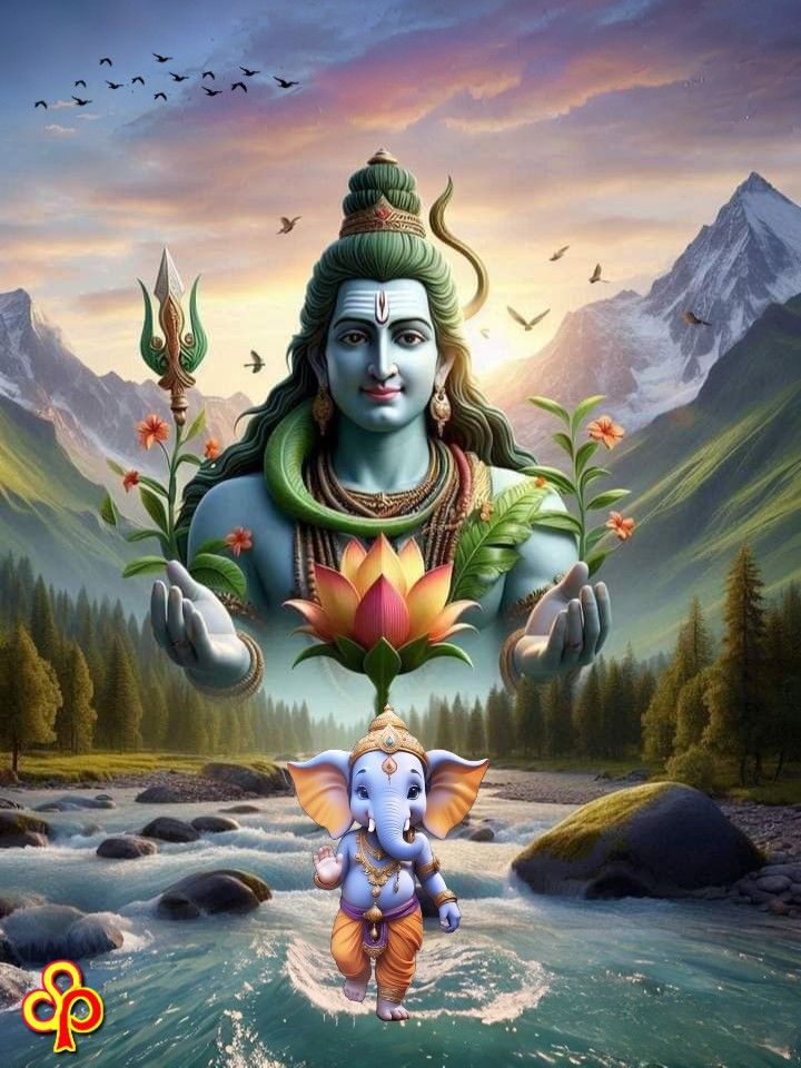 Shiva emerging from a lotus with Ganesha