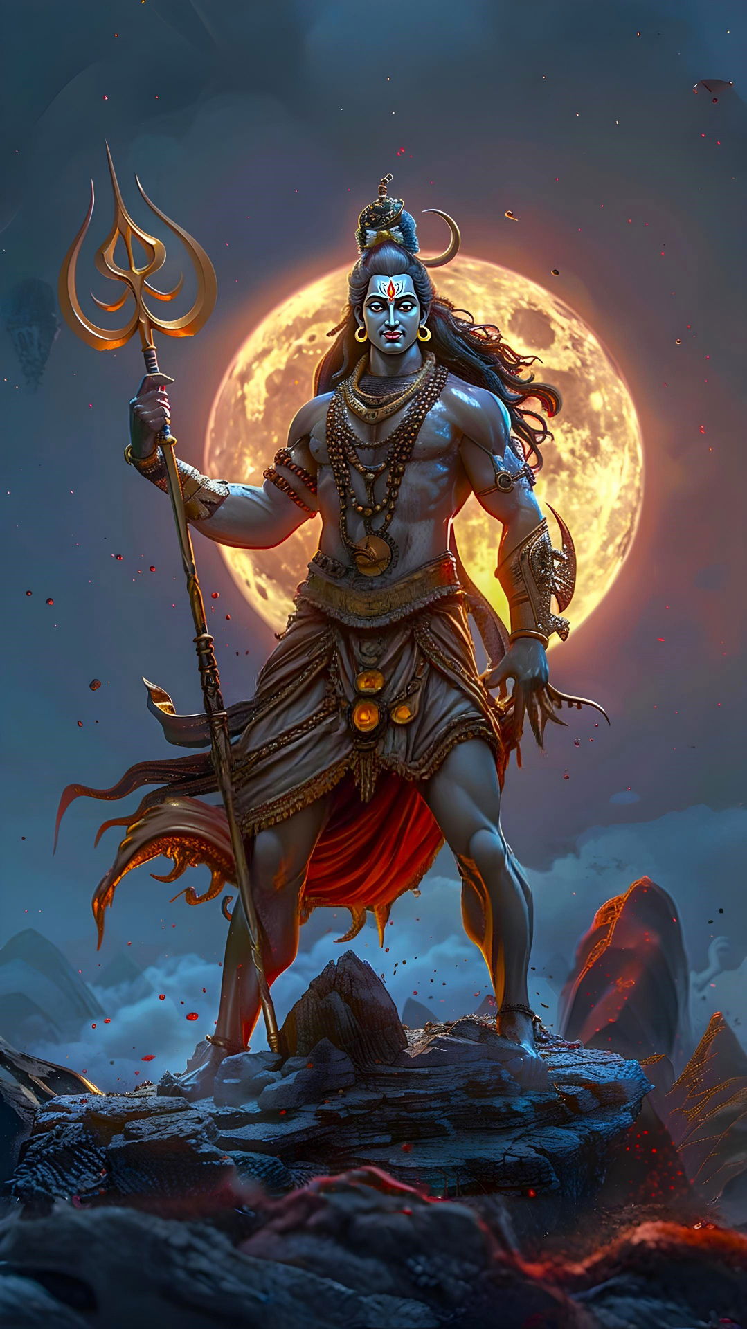 Powerful Shiva standing with Trishul