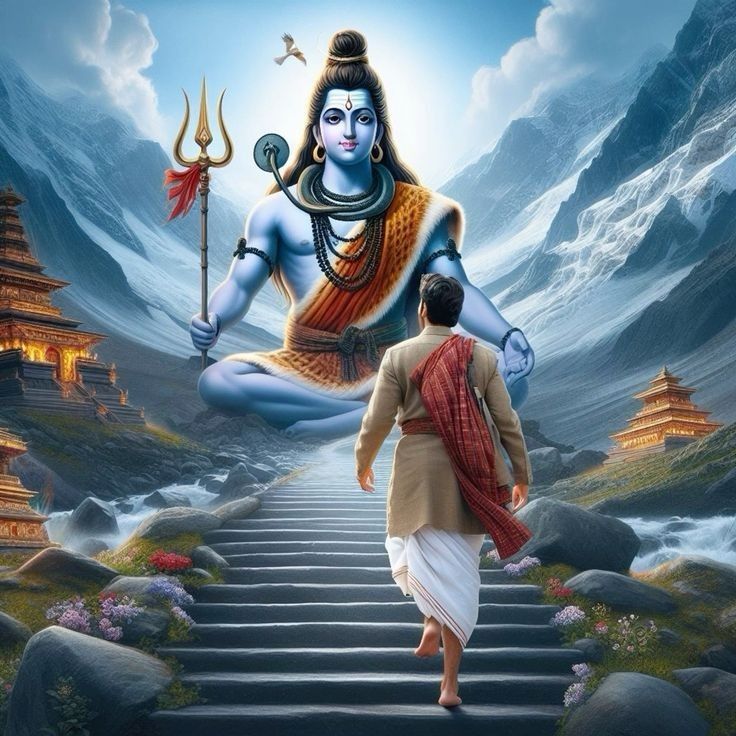 Shiva meditating in the mountains