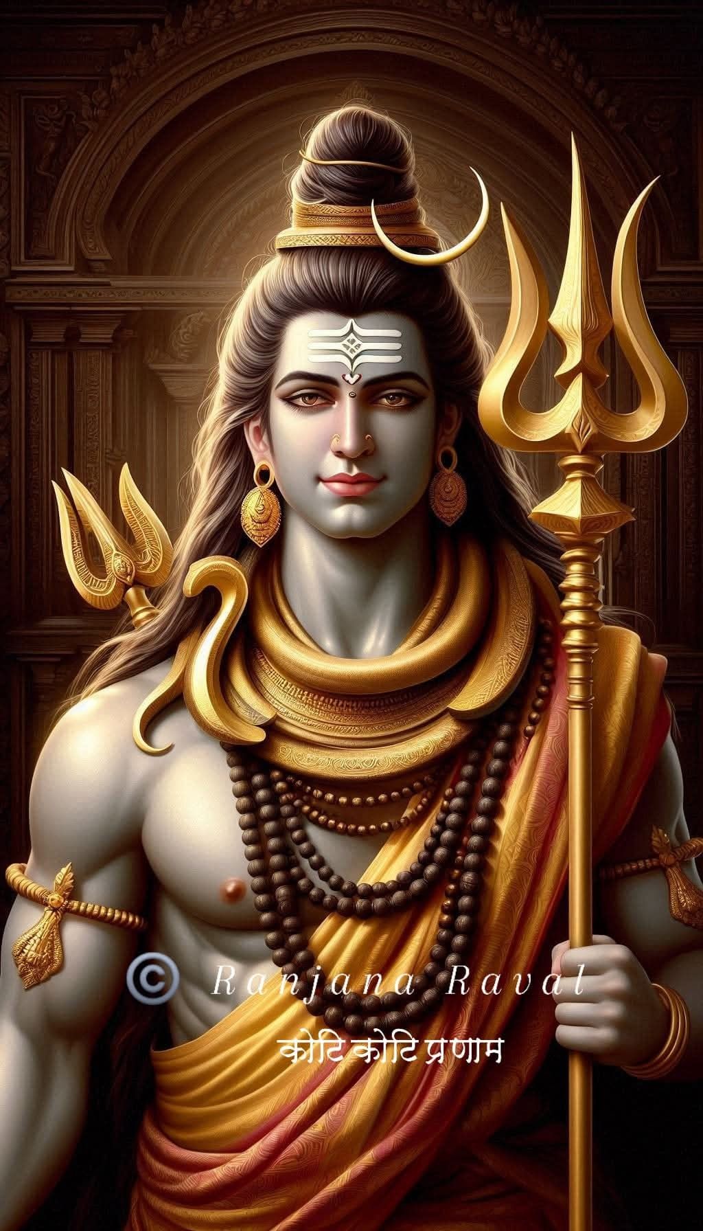 Lord Shiva with Trishul, serene portrait.