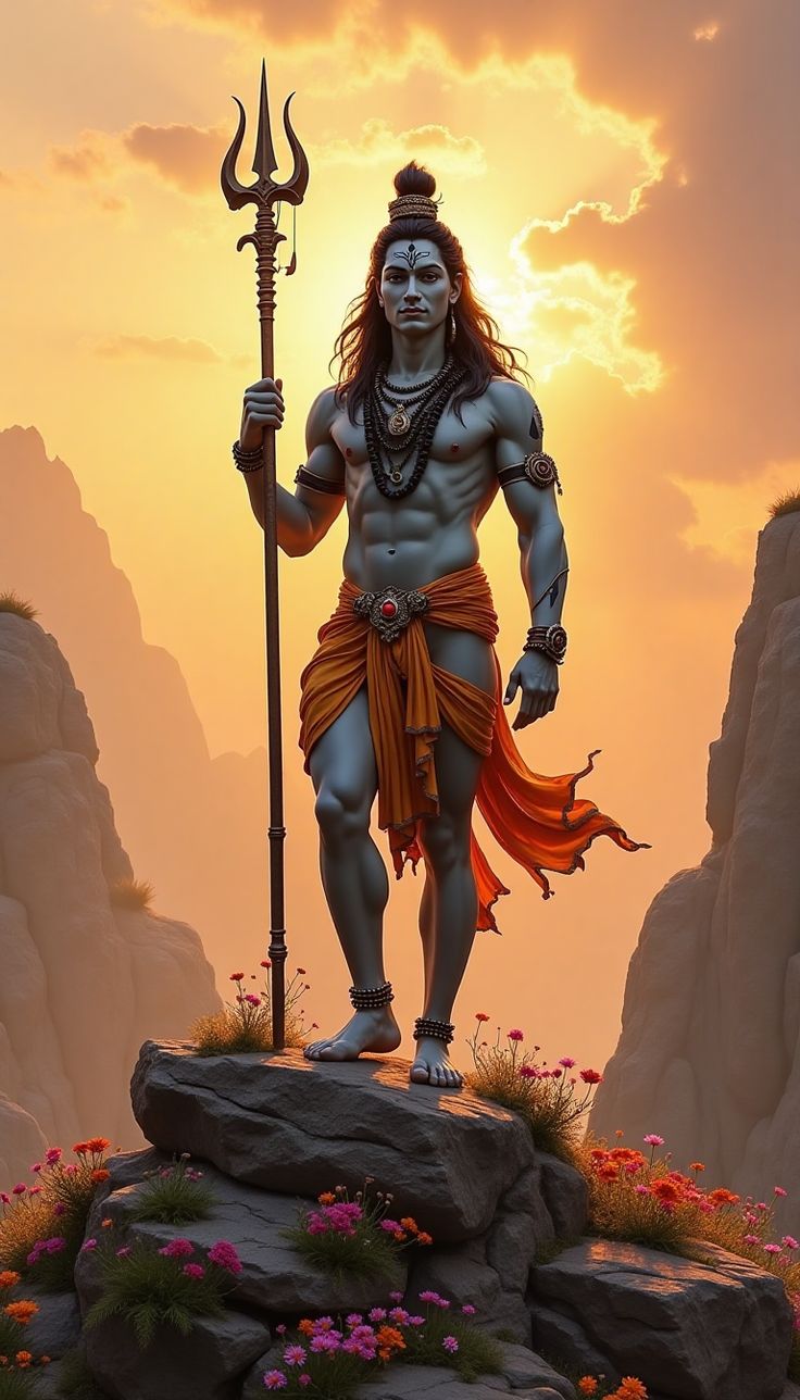 Lord Shiva standing on a mountain