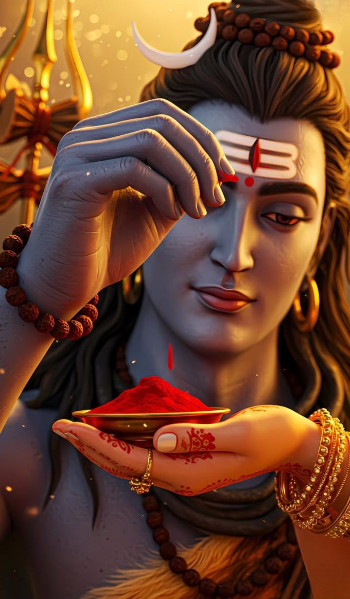 Lord Shiva offering kumkum to devotee.