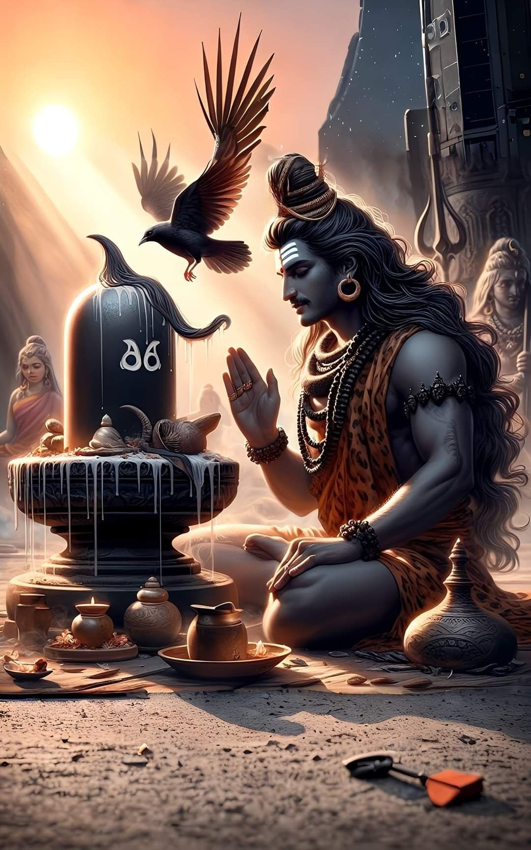 Lord Shiva meditating before Shivalinga