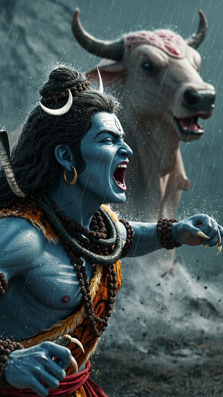Fierce Shiva roaring in the mountains