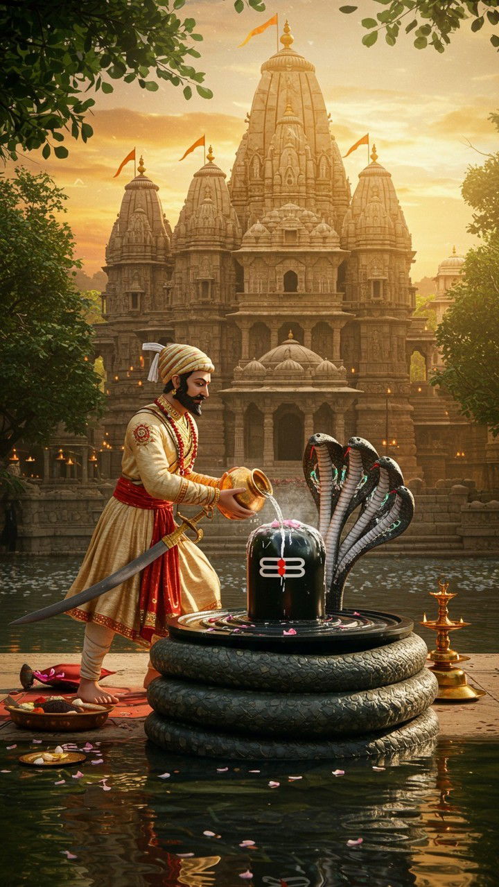 Devotee offering water to Shiva Lingam