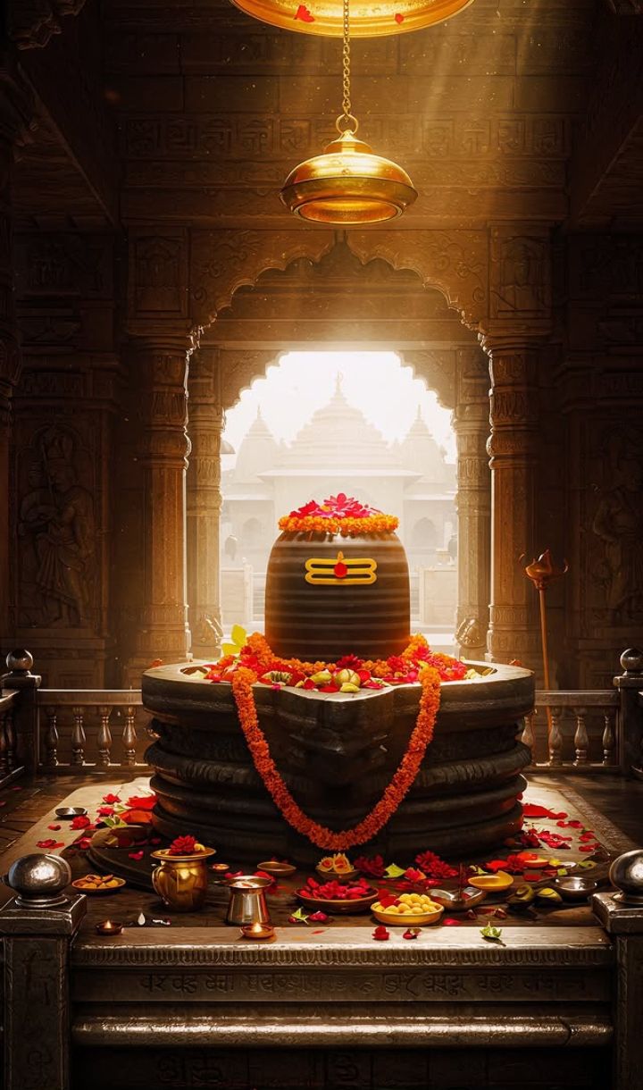 shiva linga in ancient temple setting