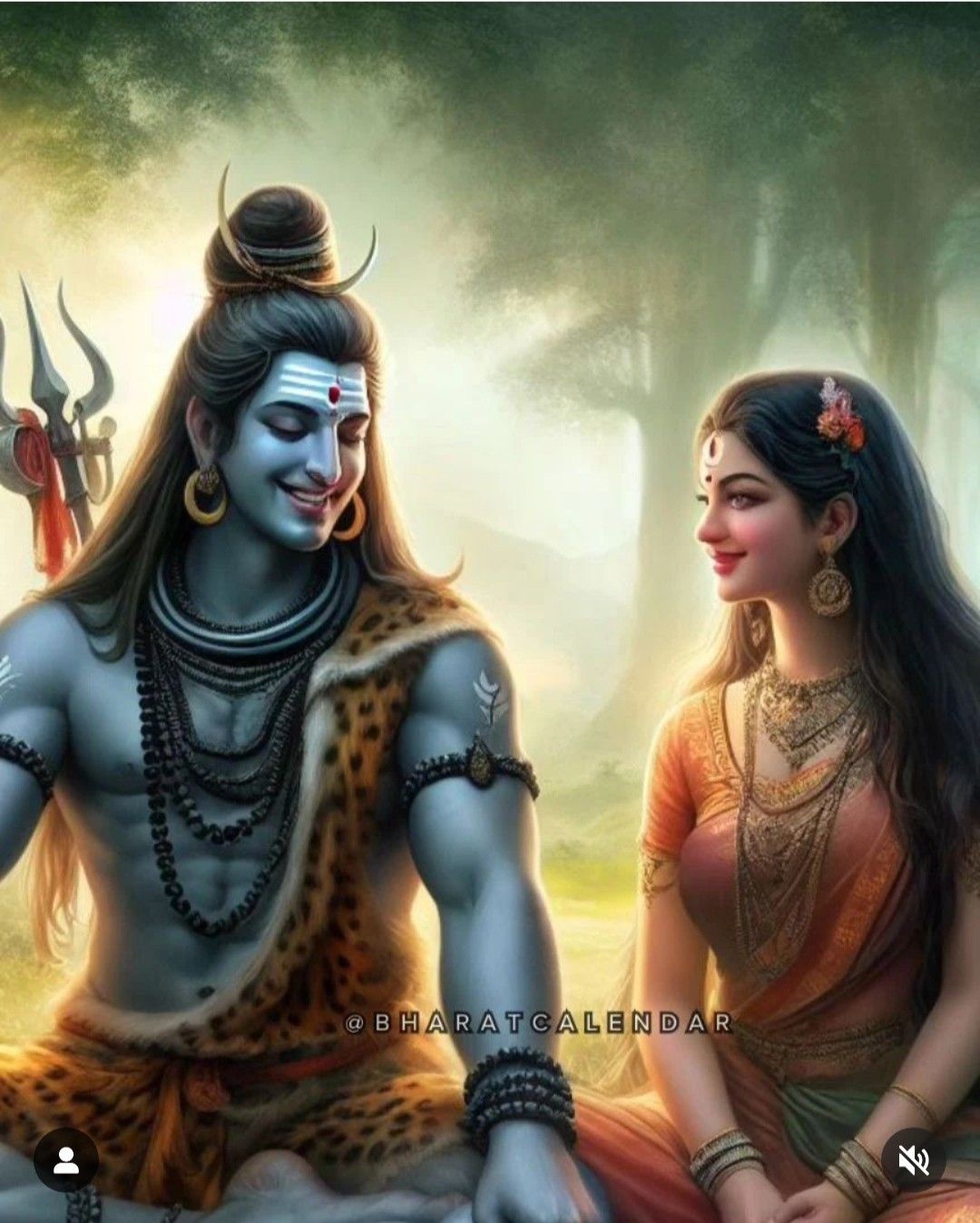 Shiva and Parvati in serene forest setting