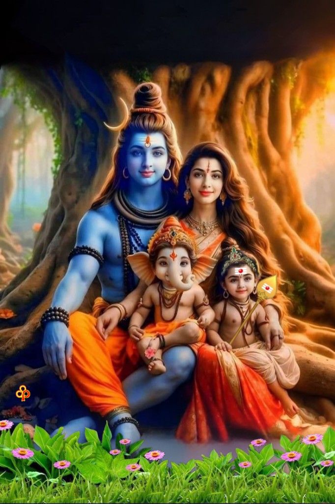 Shiva, Parvati, Ganesha, Kartikeya family scene