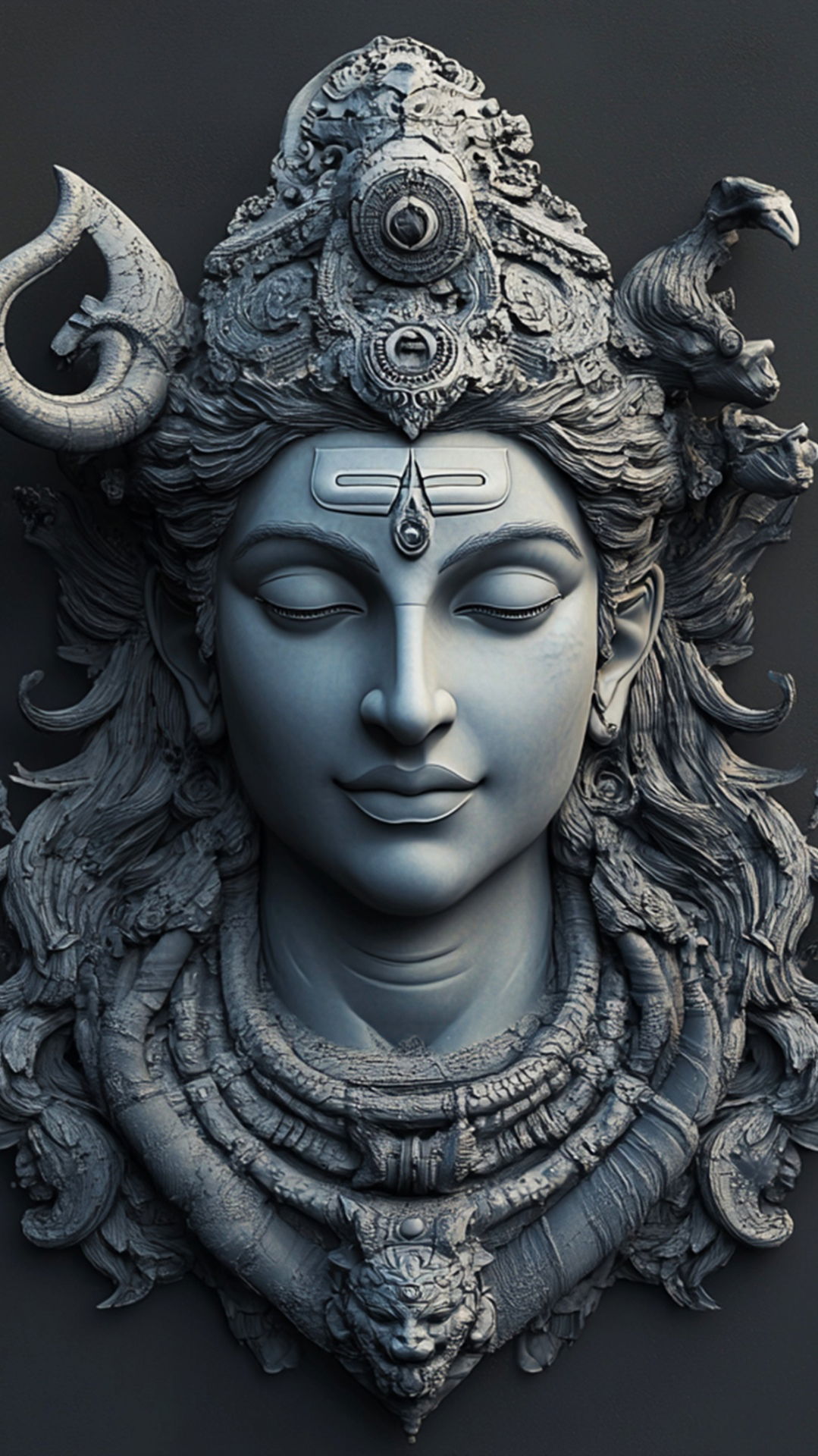 Serene Shiva face in grayscale stone