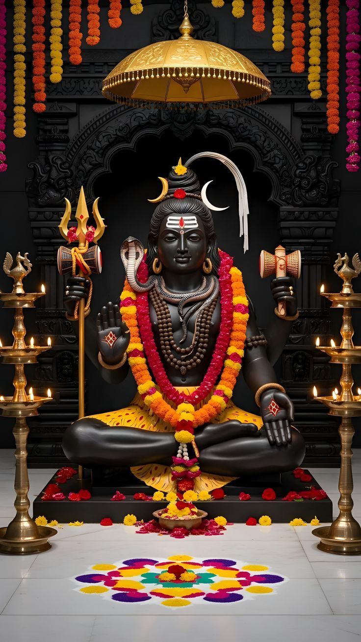 Lord Shiva in meditative pose, temple setting