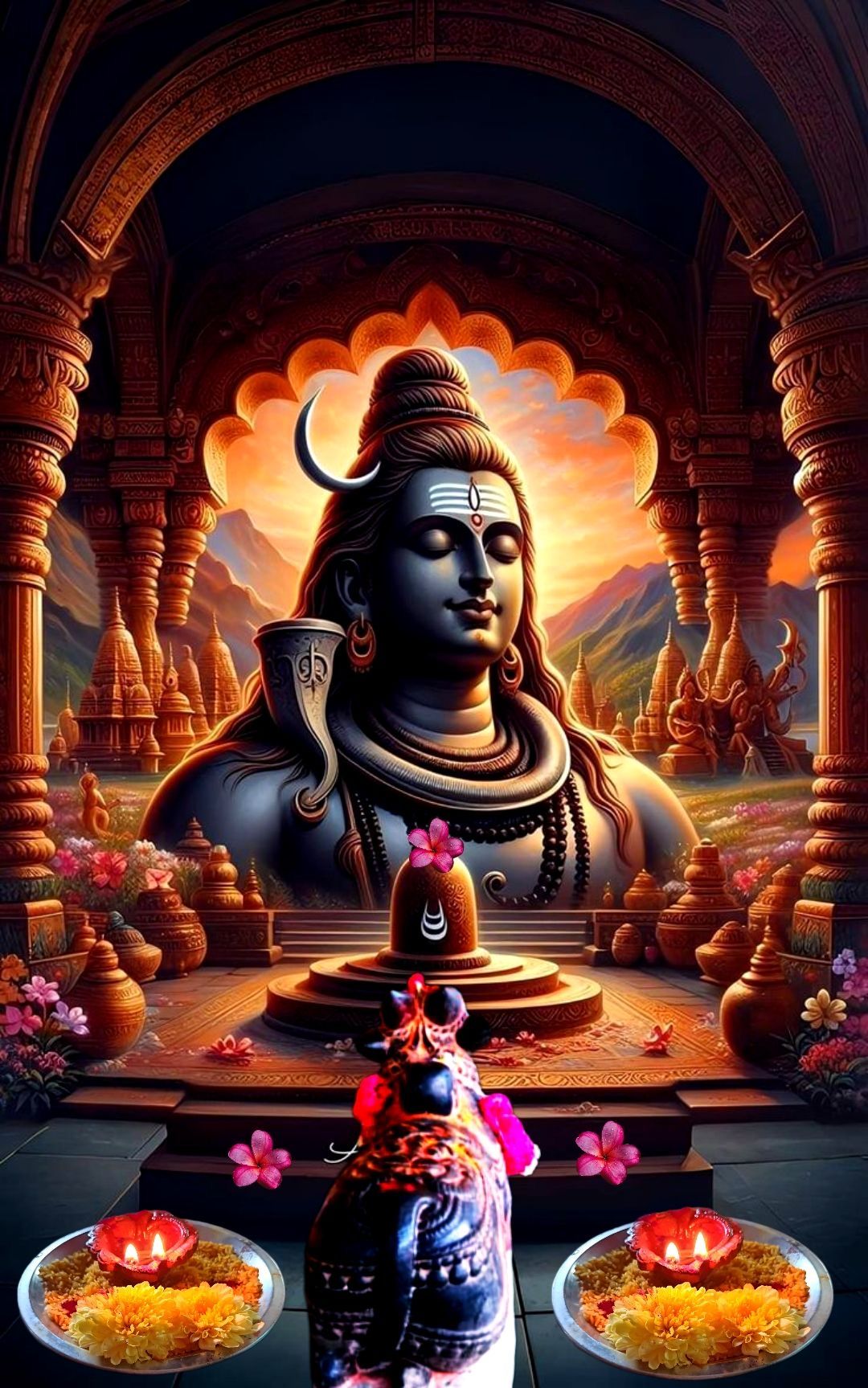 Meditating Shiva in temple setting
