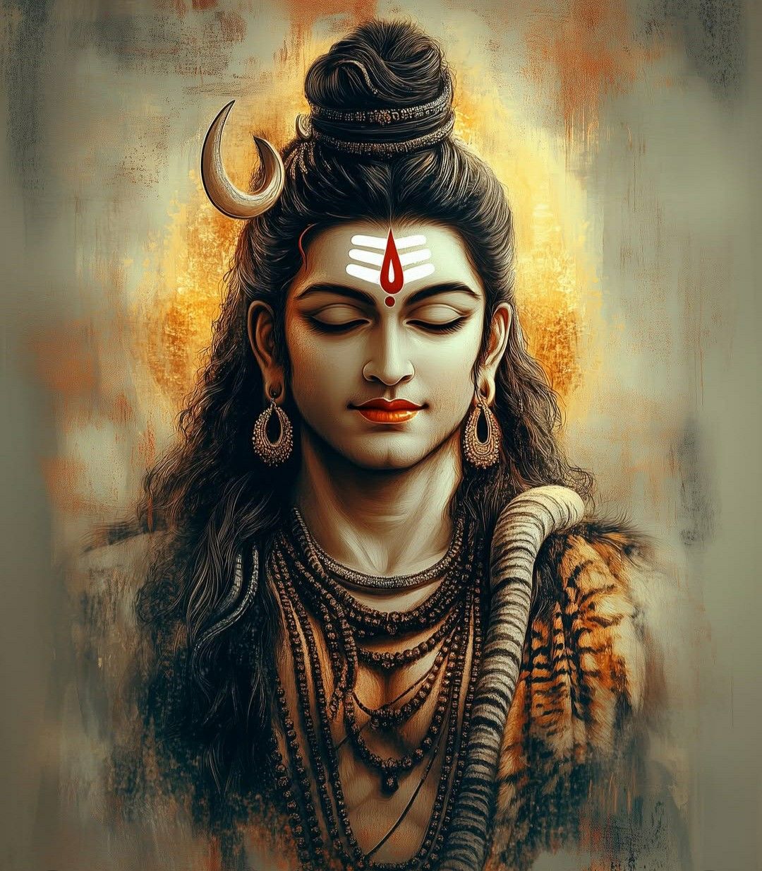 Lord Shiva serene portrait with crescent moon