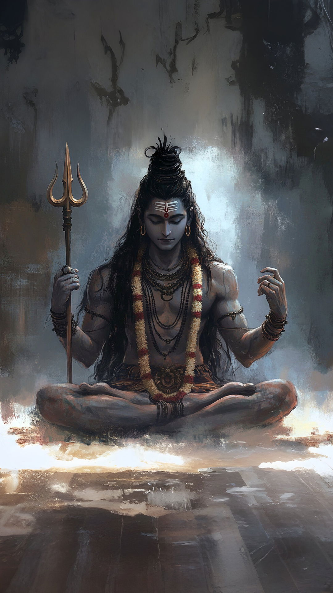 Meditating Shiva with Trishul and lotus