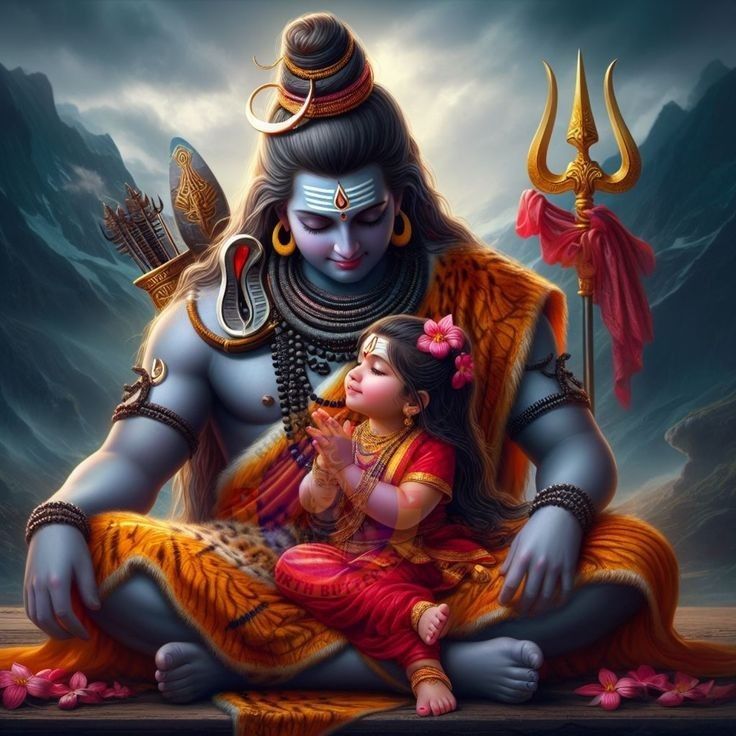 Shiva and Parvati with child, divine family