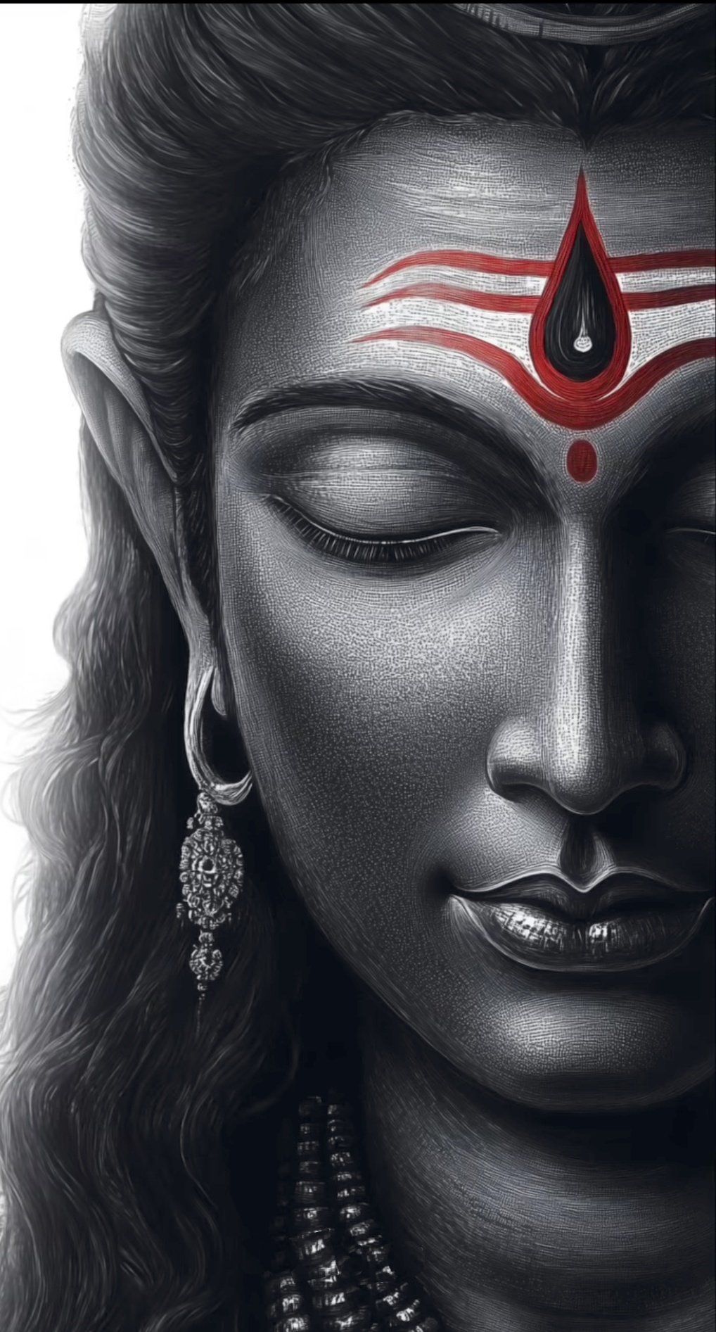 Serene Shiva portrait with closed eyes.
