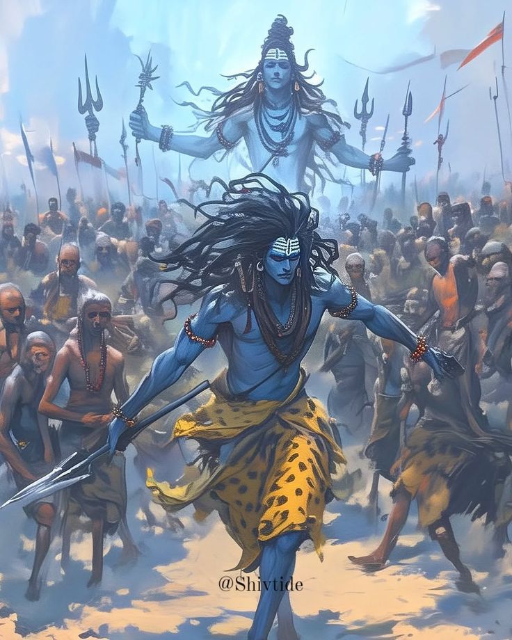 Shiva leading a celestial battle.