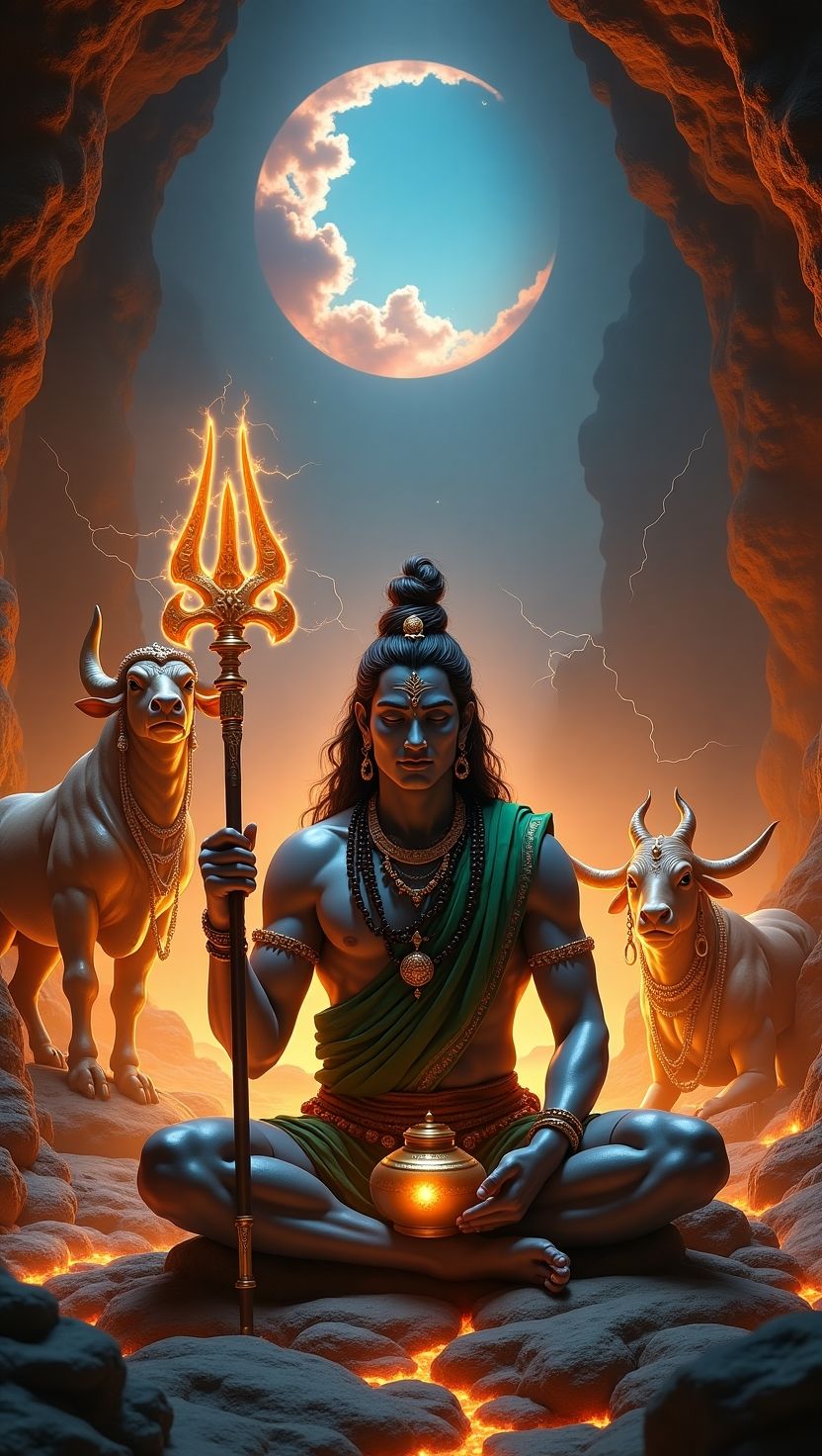 Meditating shiva in a mountain cave