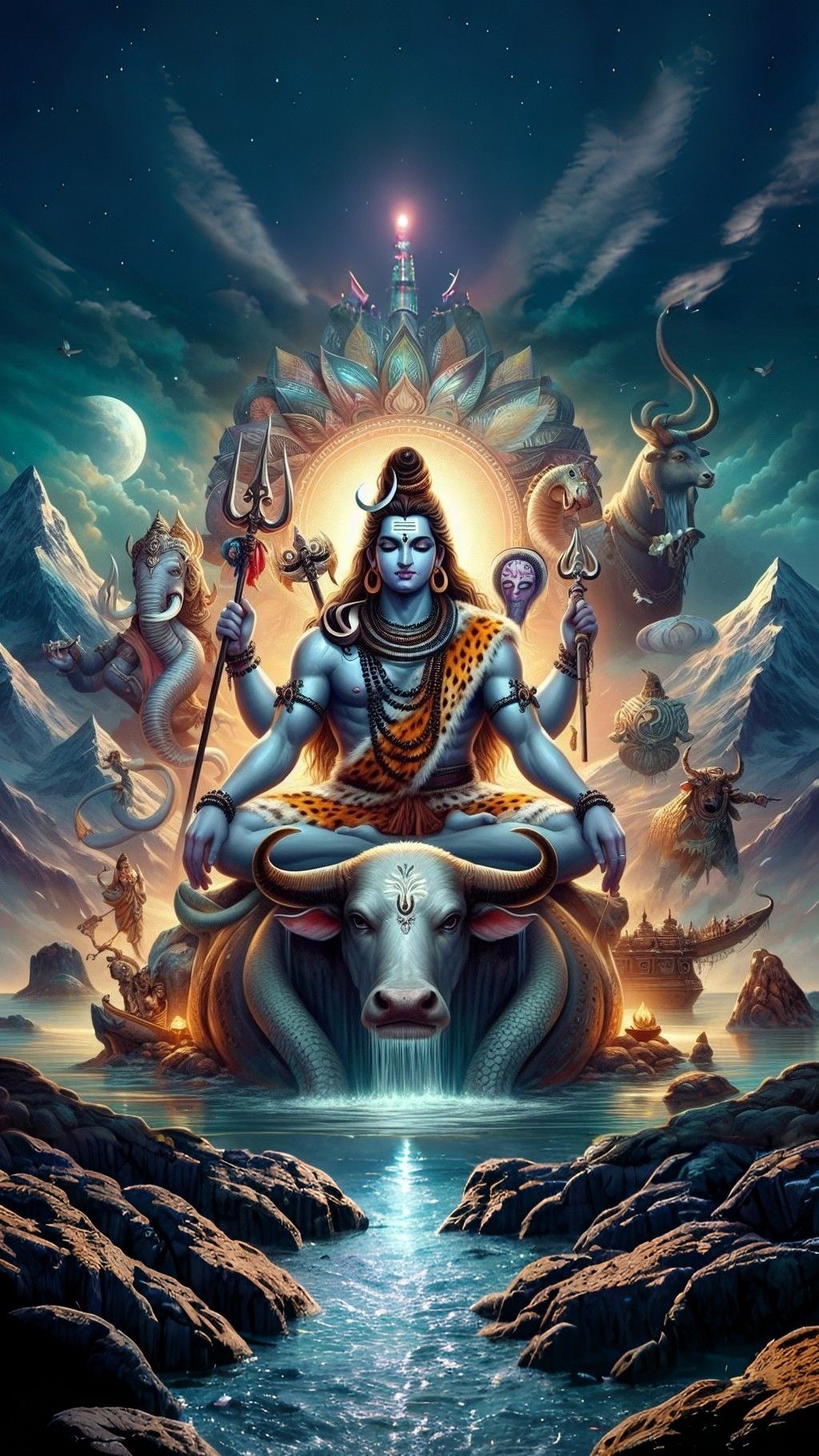 Shiva meditating in the Himalayas