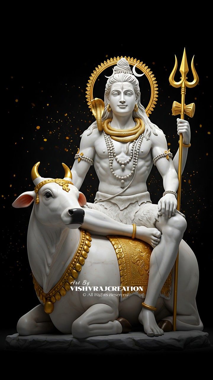 Shiva seated on Nandi with Trishul.