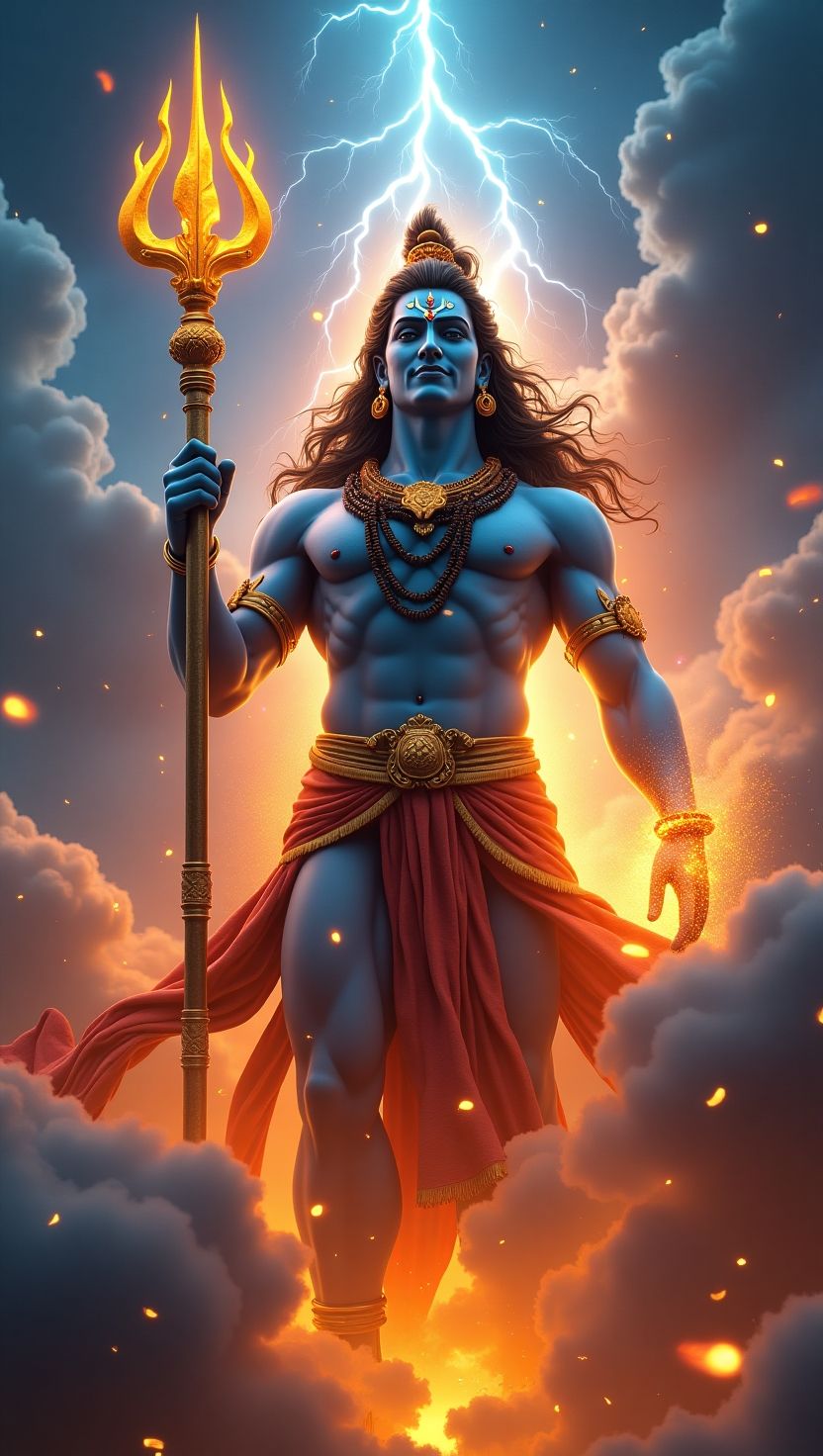 Powerful Lord Shiva with Trishul descends.