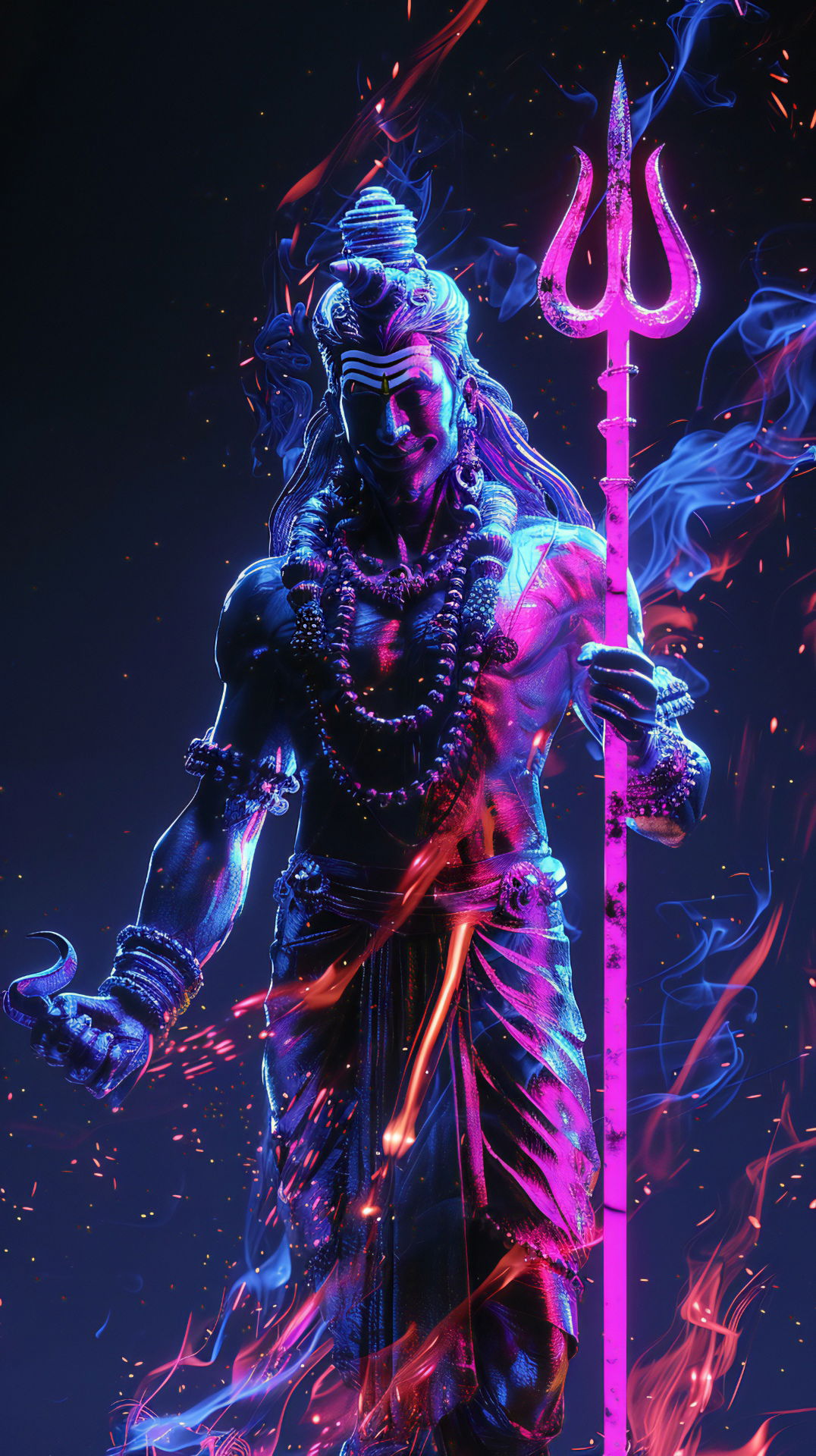 Powerful Shiva with Trishul and fire