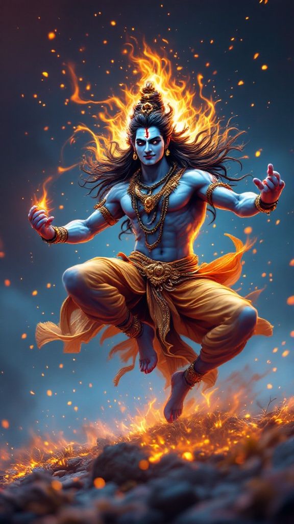 Lord Shiva dancing with fiery energy