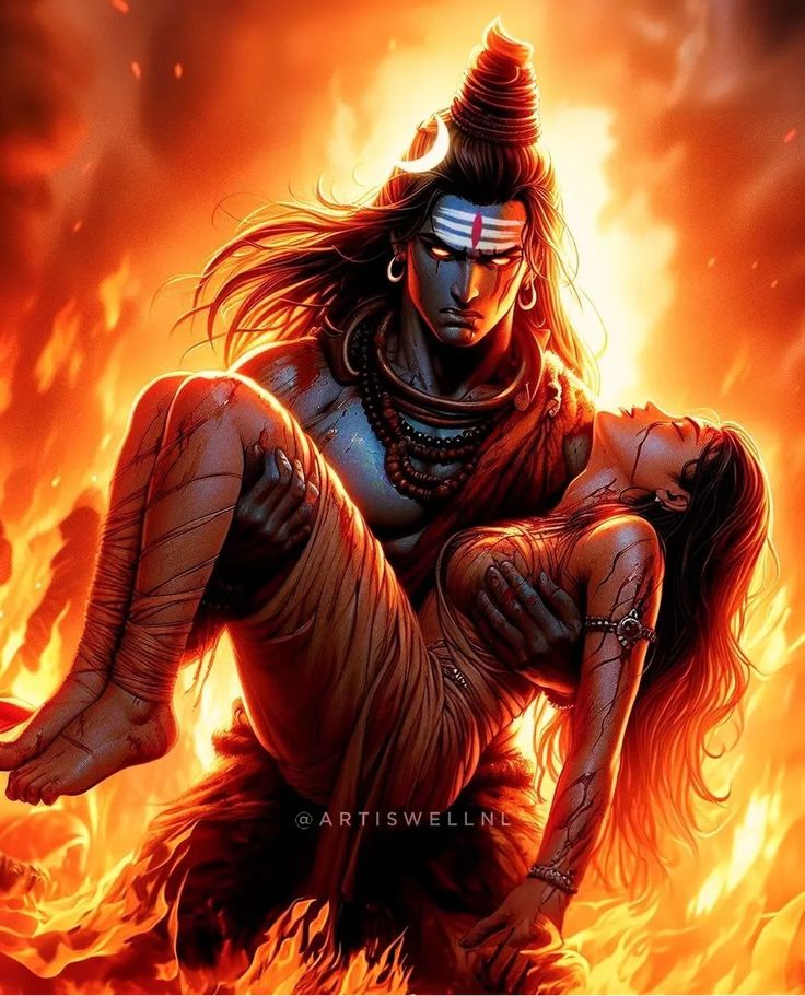 Shiva embracing Parvati in fire