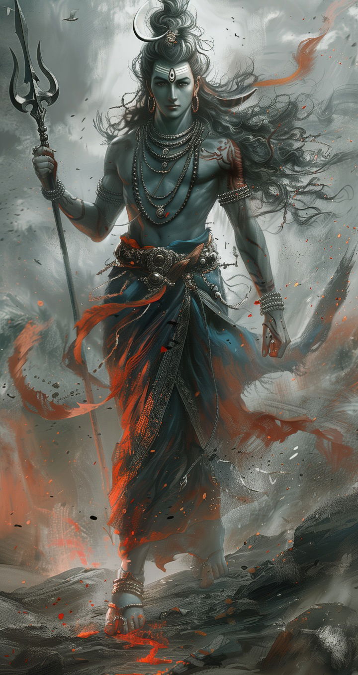 Powerful Shiva holding Trident, divine artwork