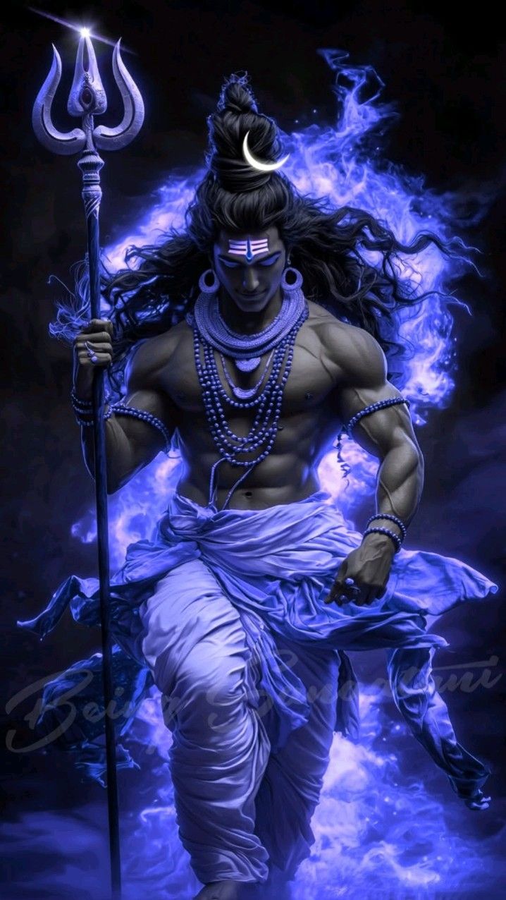 Powerful Shiva with Trishul and Crescent Moon