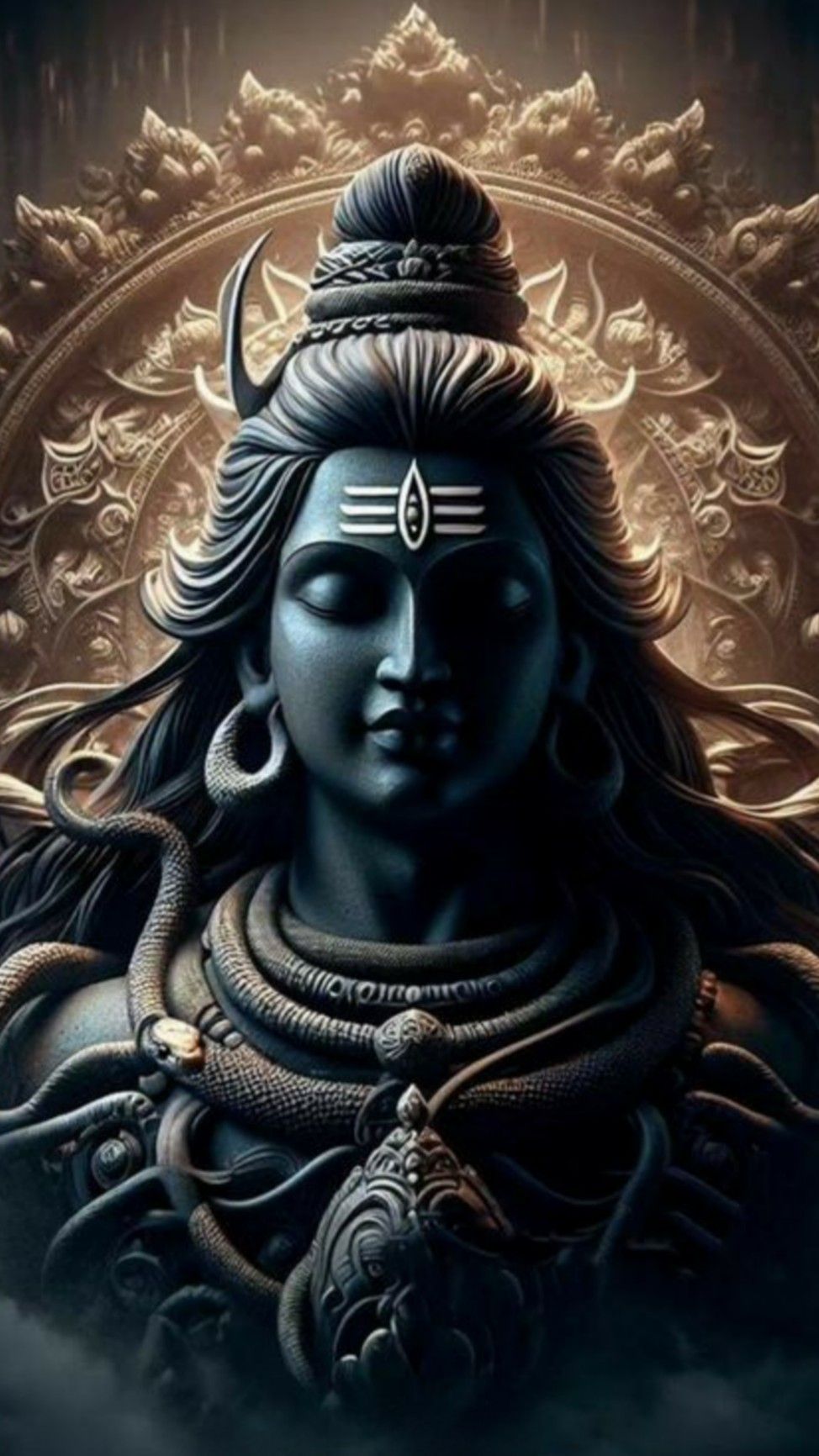 Meditating Shiva with crescent moon and snakes