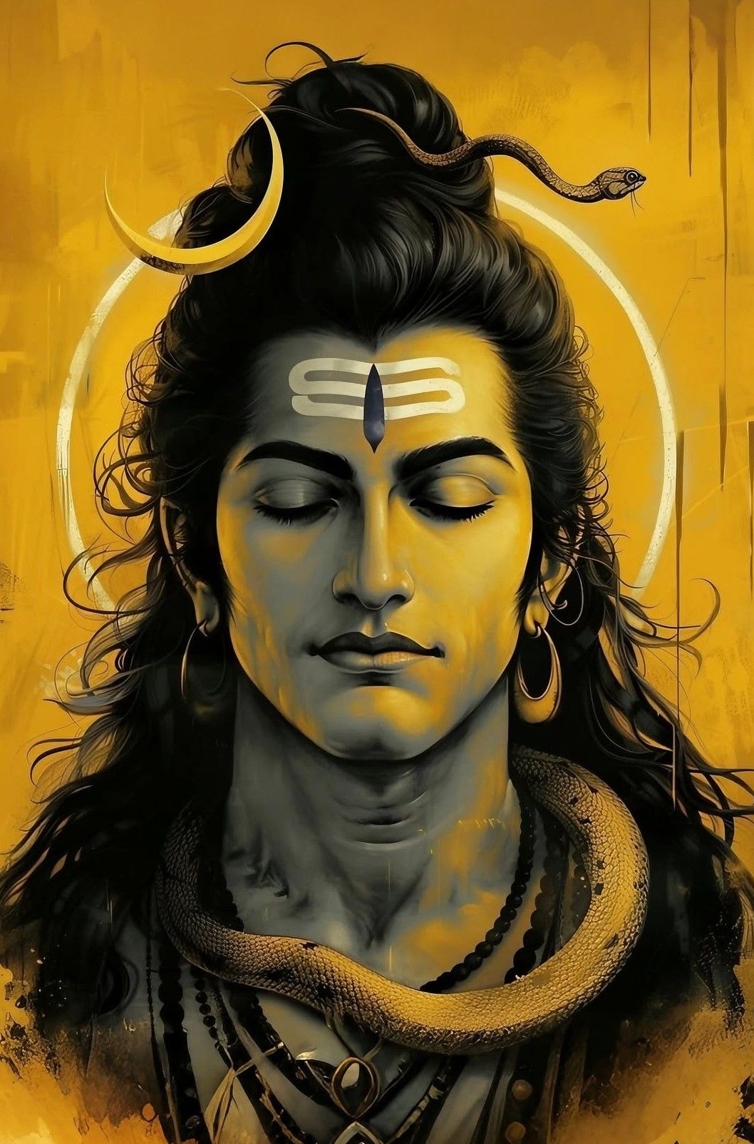 Lord Shiva portrait with serpent and moon