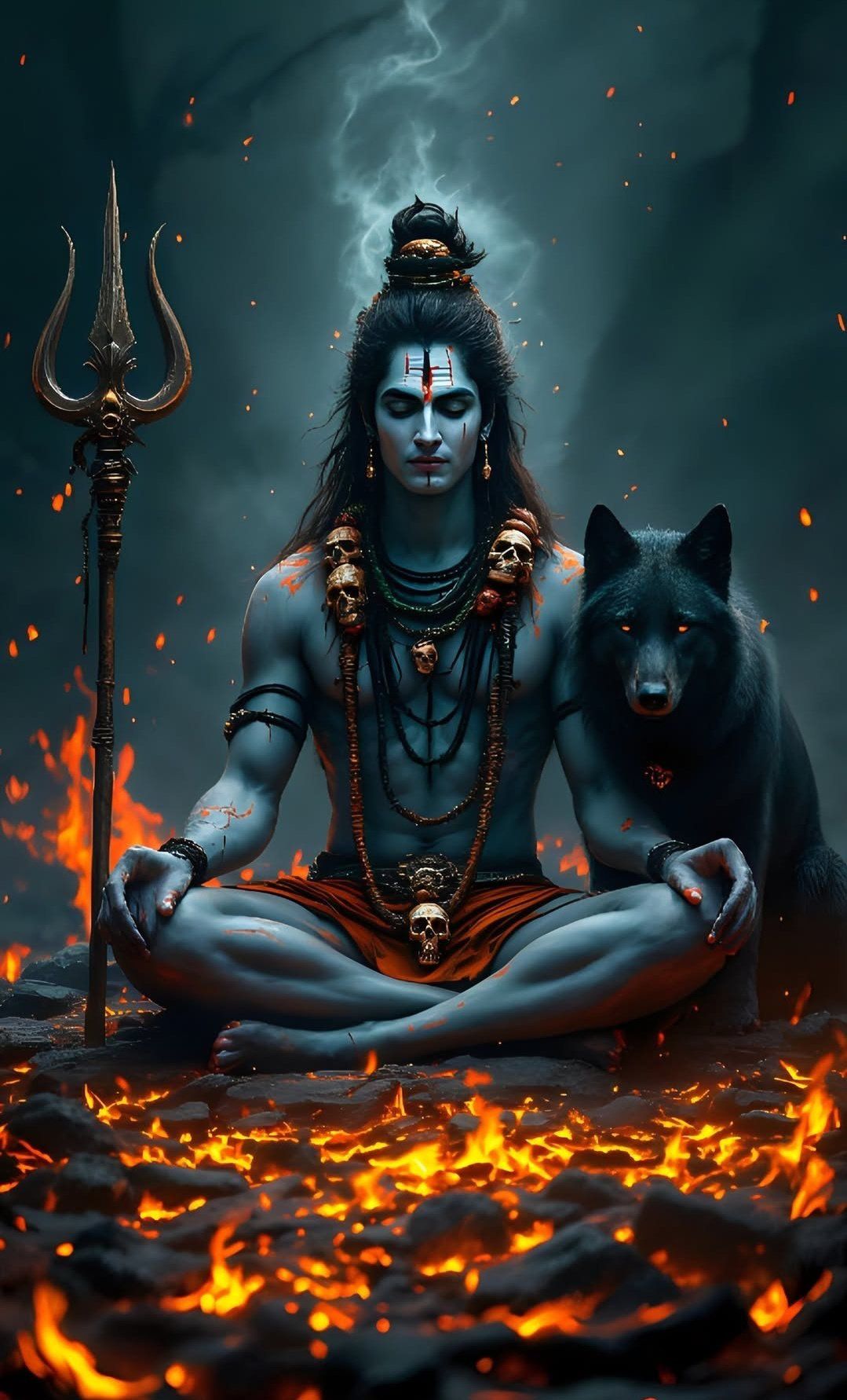 Meditating Shiva with Trishul and companion