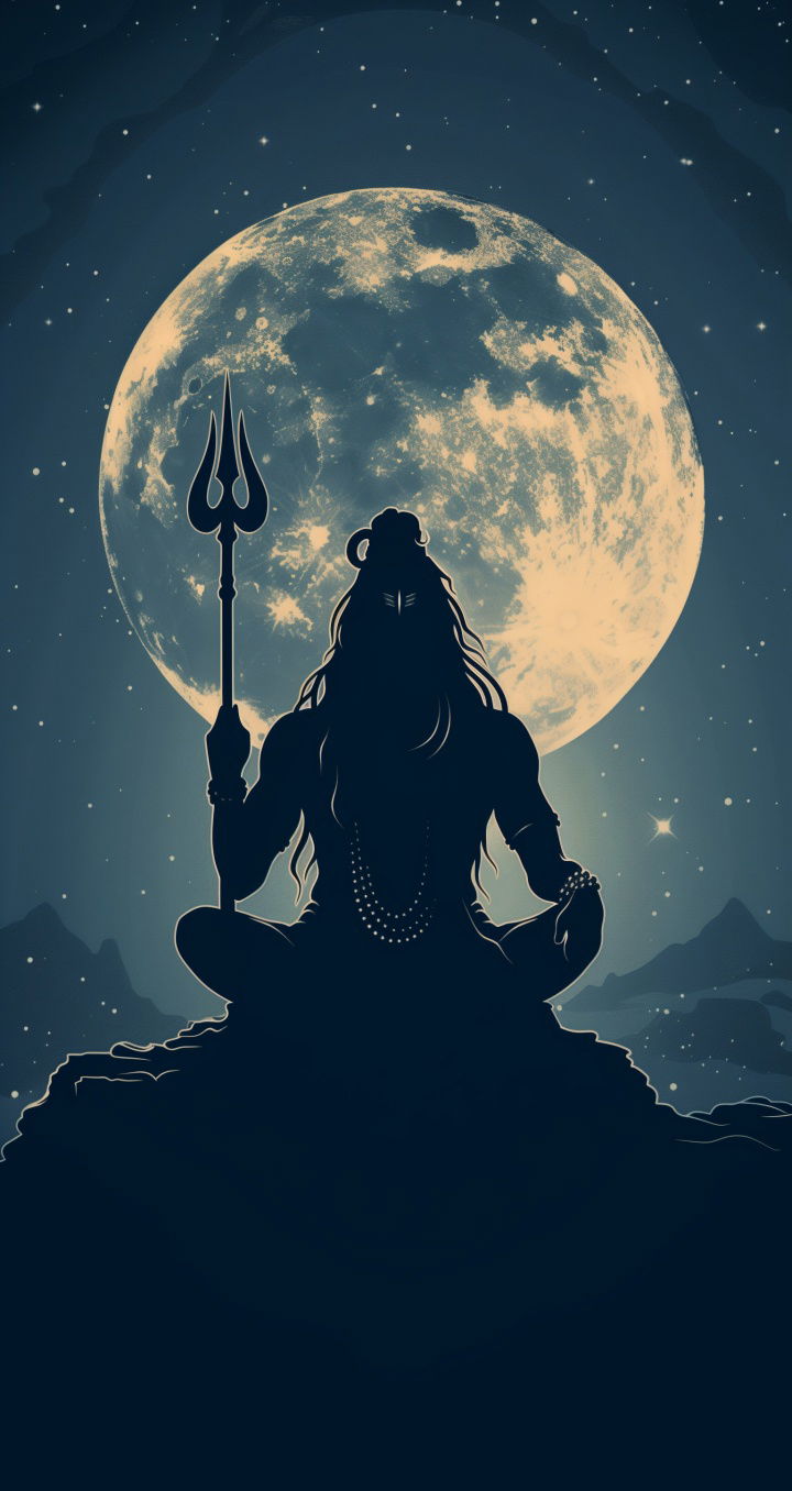 Meditating Shiva under a full moon