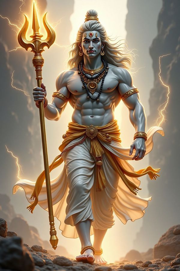 Powerful Lord Shiva with Trishul descending