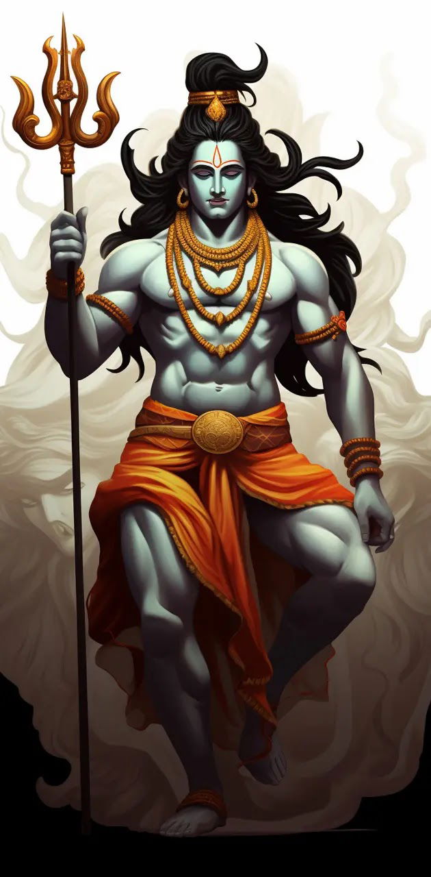 Powerful Shiva with Trishul descends from clouds