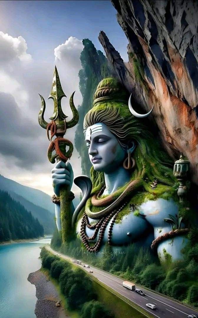 Shiva emerging from a mountain landscape