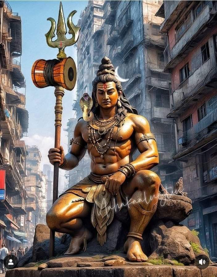 Powerful Shiva statue with Trishul and Damru