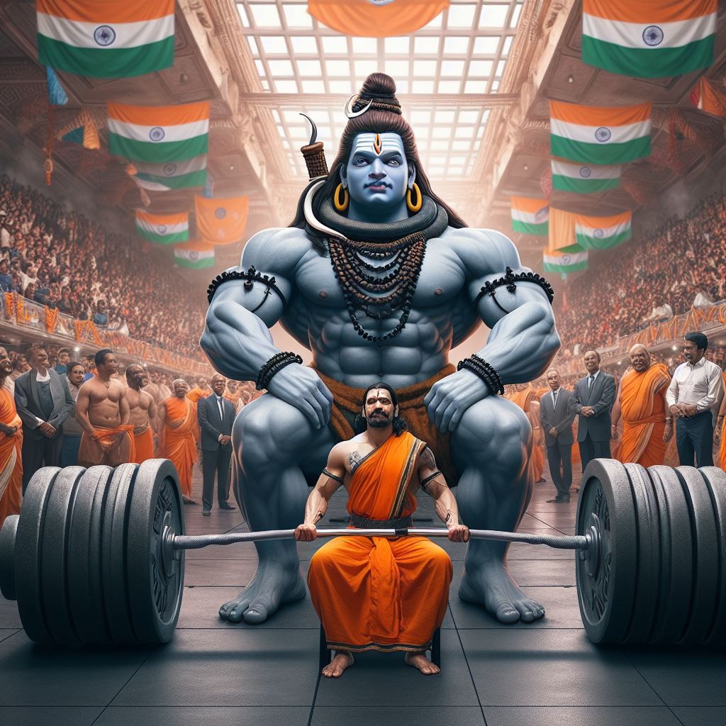 Powerful Shiva lifting weights devotional art