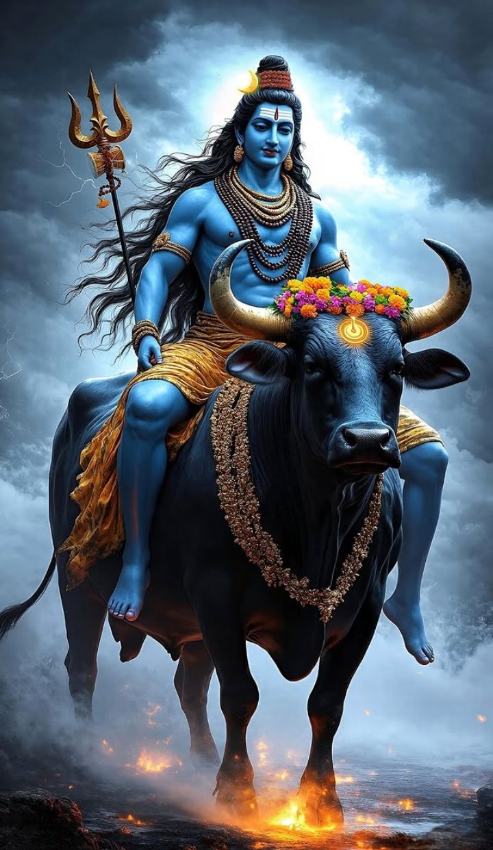 Shiva riding Nandi bull, divine art