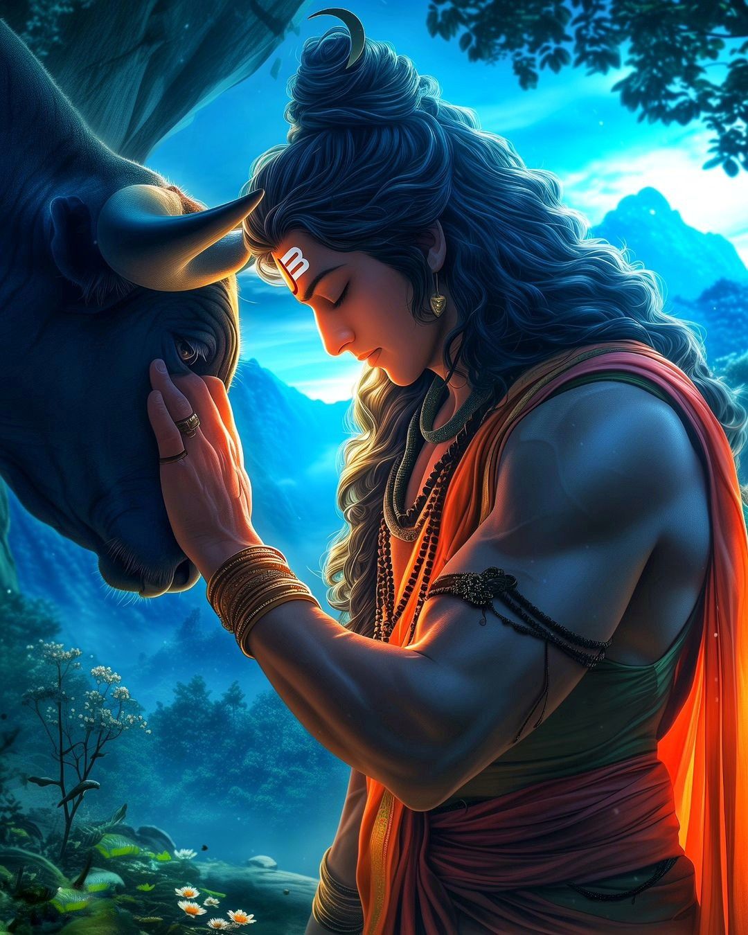 Shiva and Nandi in devotional pose