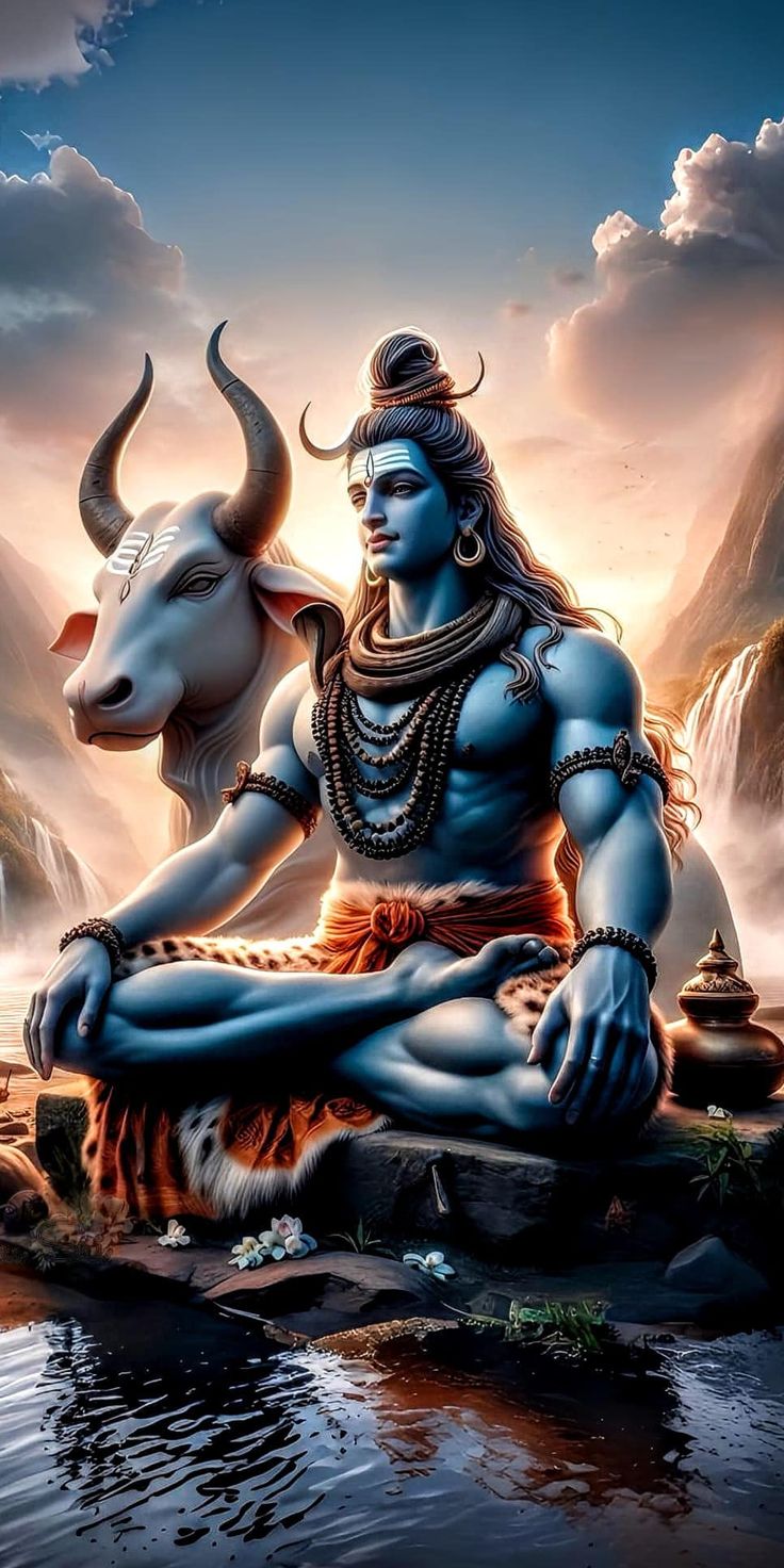 Shiva and Nandi in a peaceful setting