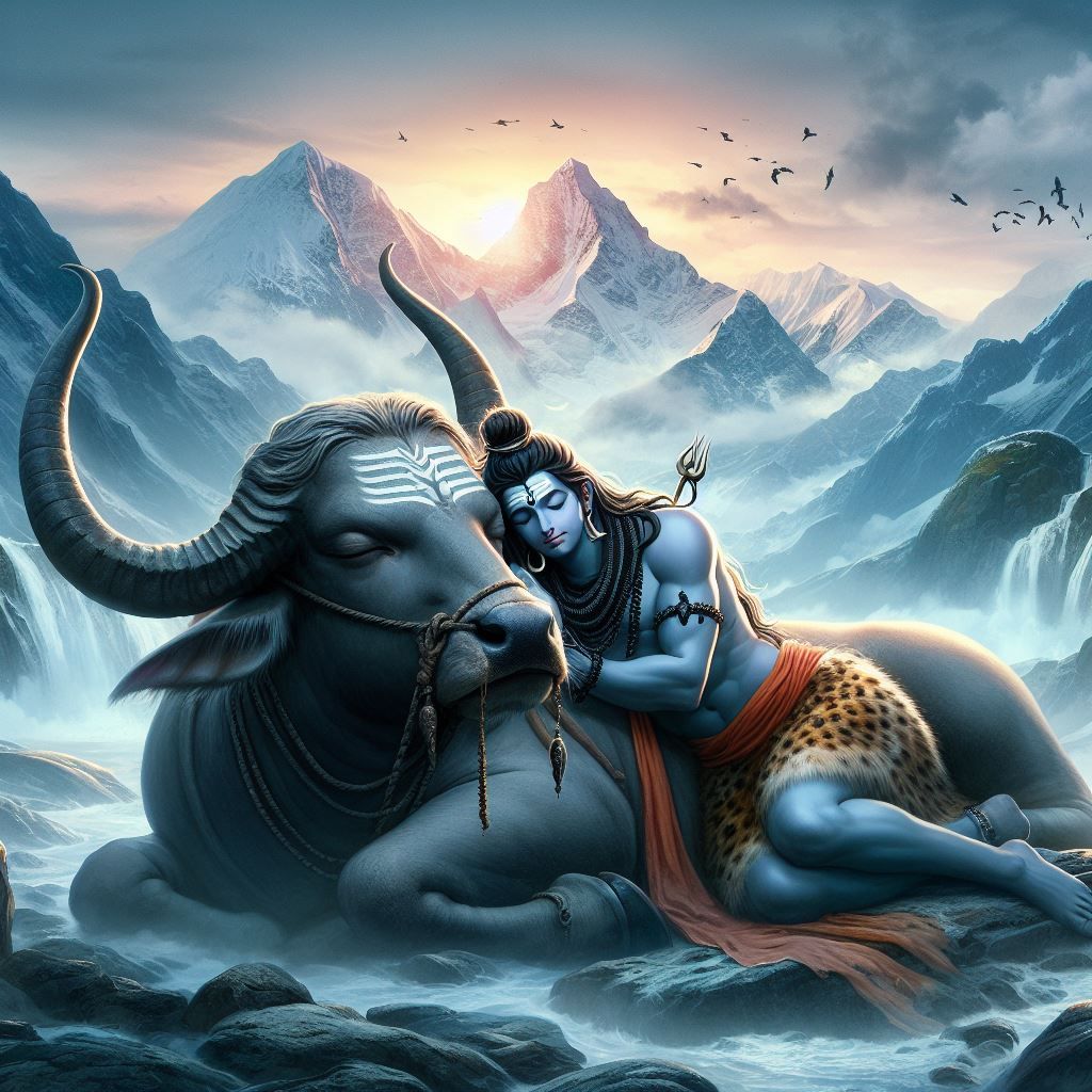 Shiva resting on Nandi bull mountain