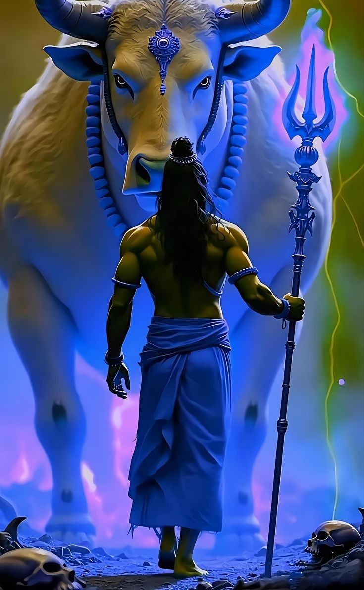 shiva with nandi bull and trishul
