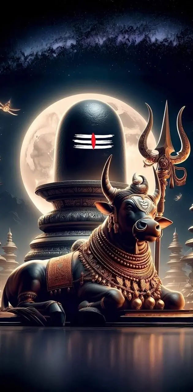 Shiva and Nandi under the moon