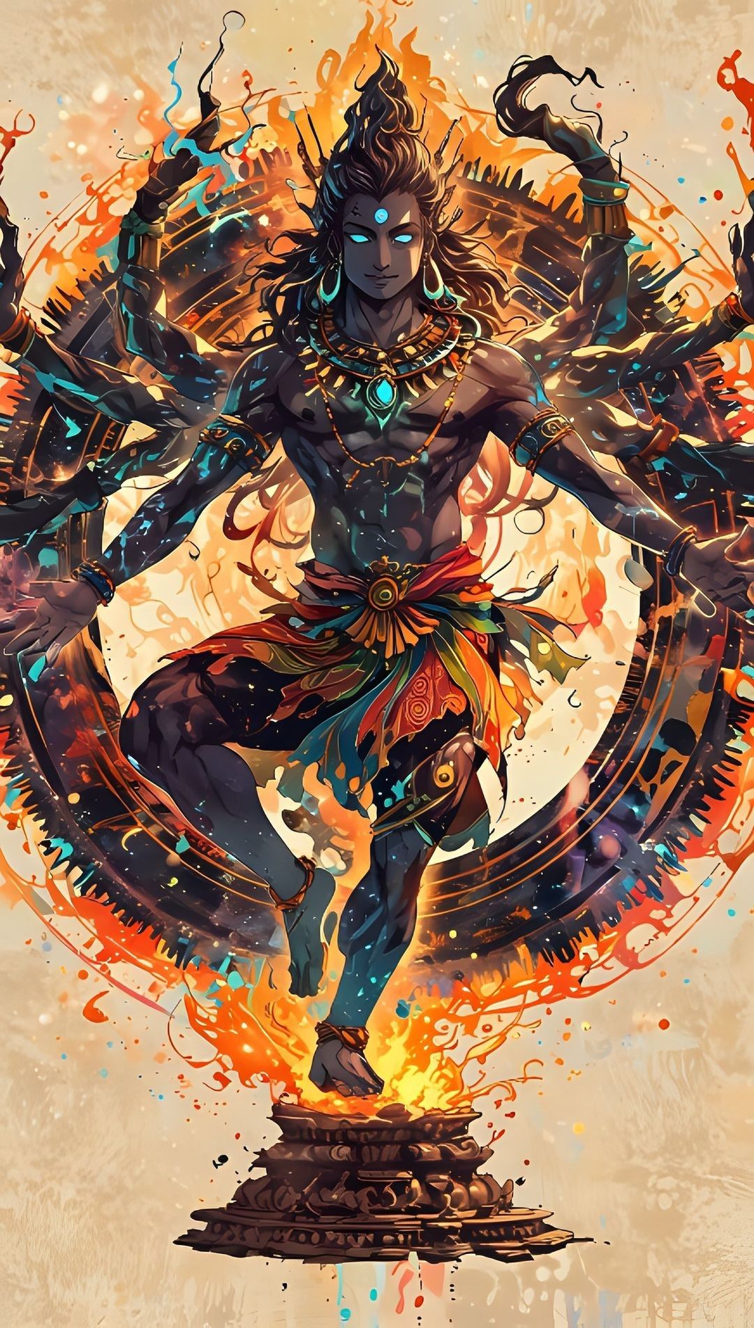 Shiva dancing in cosmic fiery mandala