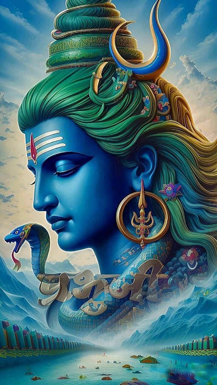 Lord Shiva\'s serene blue face portrait